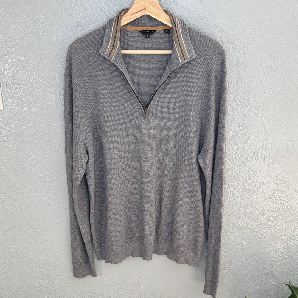 Ted Baker London Quarter-Zip Sweater Waffle Knit Minimalist Luxury 5 Large